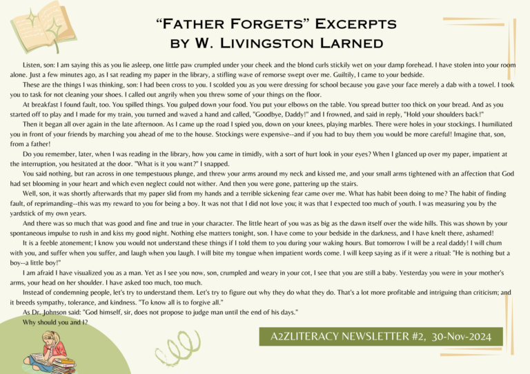 #2 – Newsletter: “Father Forgets” by W. Livingston Larned